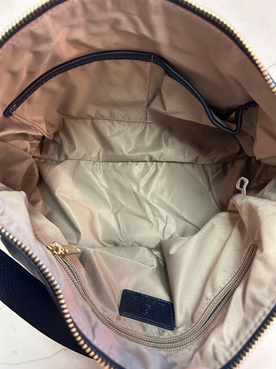 Bostanten Pebbled Navy Shoulder Bag with Gold Charm